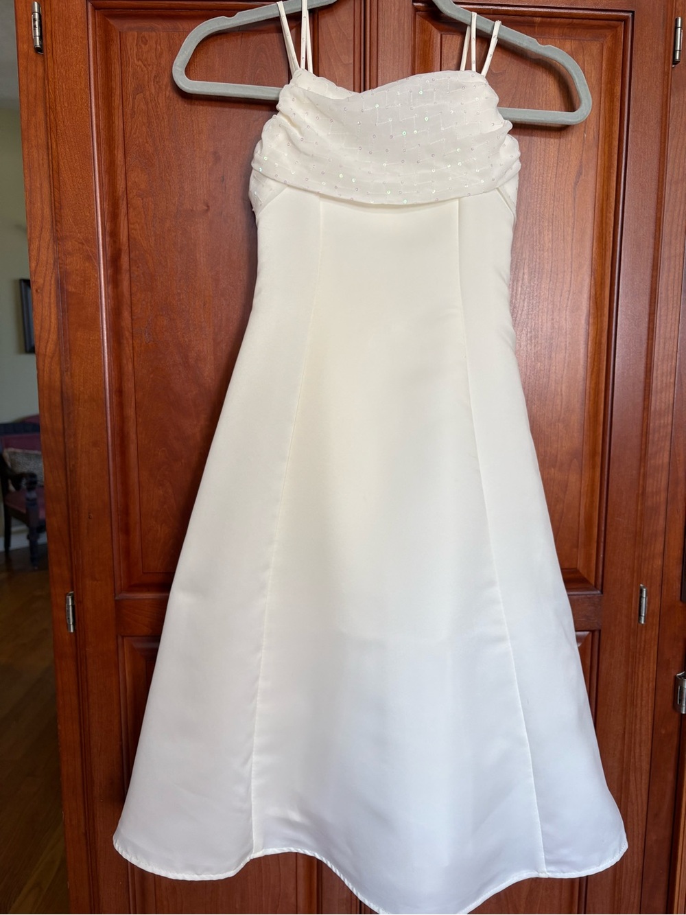 American Princess Ivory Satin Dress with Pale Pink Sequin Detail - Picture 5 of 7
